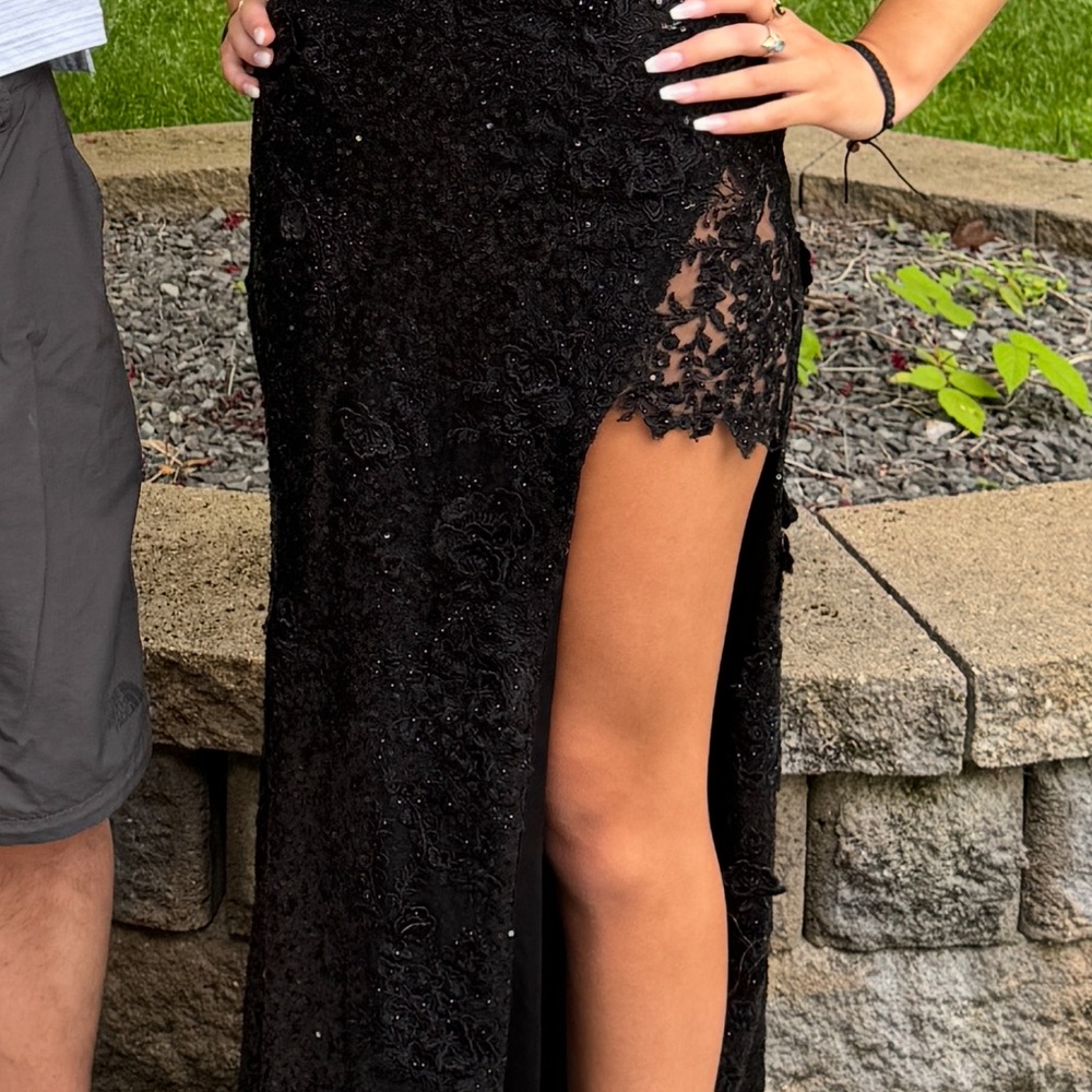 Elegant Black Lace Gown with Slit